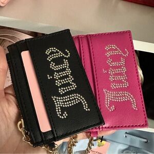SET OF TWO Juicy Couture black and hot pink color card cases with keychains